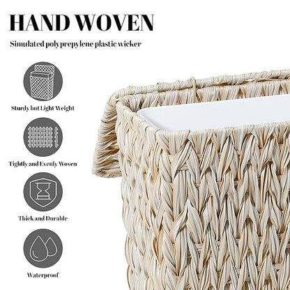 Wicker Trash Can with Lid and Liner,Boho Decotative Small Bathroom Trash Cans,Waterproof Slim Waste Basket for Bedroom,Home Office,3 Gallon