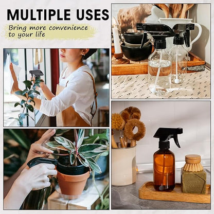 2 Packs Plastic Spray Bottles 360° Water Spray Bottle for Cleaning - 10 oz/300 ml Upside Down Spray Bottle Small Squirt Bottle with Adjustable Nozzle for Hair, Cooking, Plant, Pet (Brown + Green)