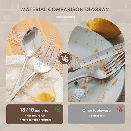 KINGSTONE 12 Piece Serving Utensils Set, 18/10 Stainless Steel Serving Utensils, Slotted Spoon, Fork, Tong, Soup Ladle, Cake Server, Butter Knife and Sugar Spoon for Buffet, Parties, Kitchen