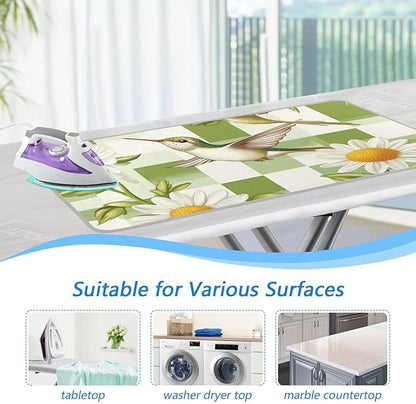Ironing Mat Portable Ironing Pad Ironing Blanket for Table Top Heat Resistance Double-Side Using Travel Large 47.2 x 27.6 Inch Foldable Lightweight Checkered Green and White Hummingbirds