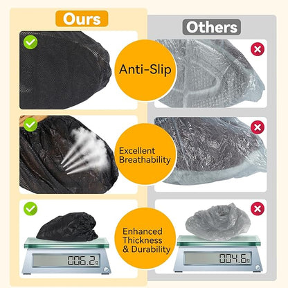 100Pcs Shoe Covers Disposable Non Slip, Large Size Non-Woven Boot Covers, Breathable and Durable, Fits US Men 6-14 Size, Reusable Slip-Resistant Booties for Indoors (Black)