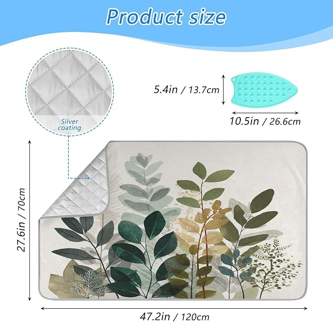 Ironing Mat Portable Ironing Pad Ironing Blanket for Table Top Heat Resistance Double-Side Using Travel Large 47.2 x 27.6 Inch Foldable Lightweight Beige Boho Style Leaves