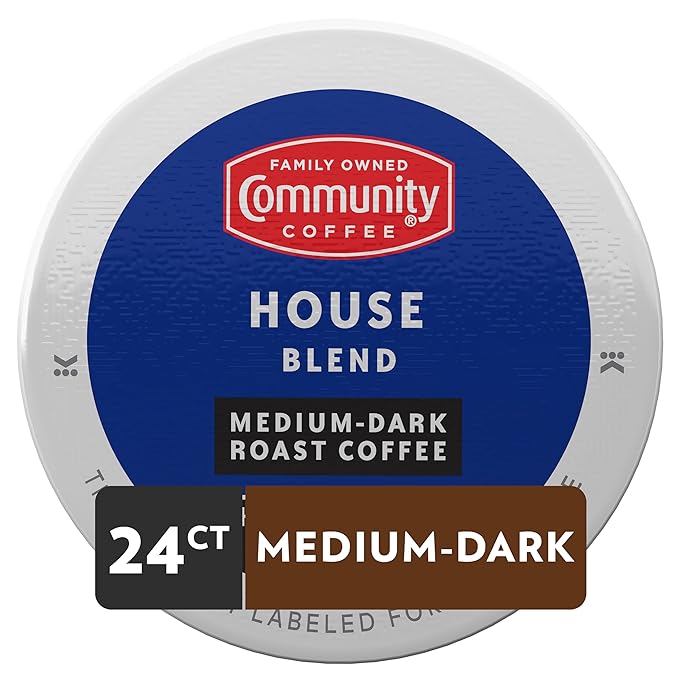 Community Coffee House Blend 24 Count Coffee Pods, Medium Dark Roast, Compatible with Keurig 2.0 K-Cup Brewers, 24 Count (Pack of 1)