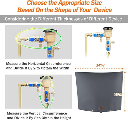 TOHONFOO Backflow Preventer Pipe Insulation Cover (5°F) - Irrigation Sprinkler Valve Insulated Pouch - Water Well Pump Cover - Sturdy 5 Layers for Winter Freeze Protection, 34" W x 24" H, Grey