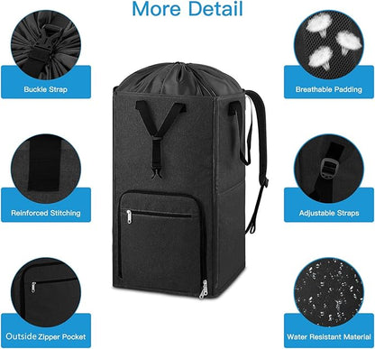 Laundry Backpack Bag, Bukere Extra Large 2 in 1 Laundry Hamper Basket for College Students Dorm Essentials, Adjustable Shoulder Straps, Freestanding Laundry Bag for Apartment, Laundromat, Travel