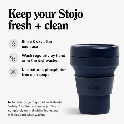 STOJO Collapsible Travel Cup - Reusable To-Go Pocket Size Silicone Bottle for Hot and Cold Drinks - Perfect for Camping - Microwave & Dishwasher Safe (Denim, 12 Ounce (Pack of 1) - No Straw)