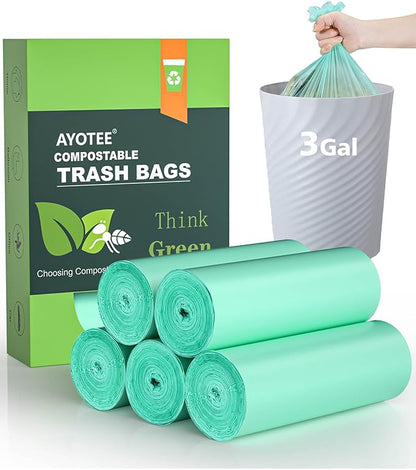 Compost Bags 3 Gallon 125 Packs,AYOTEE Compostable Trash Bags 3 Gallon, Small Biodegradable Trash Bags