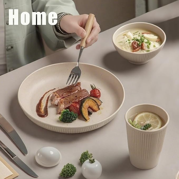 Wheat Straw Dinnerware Sets 24PCS -Set of 8, Reusable Plates and Bowls Set Dishwasher & Microwave Safe Cups Plates and Bowls Sets Shatterproof For Kitchen Outdoor Travel Camping