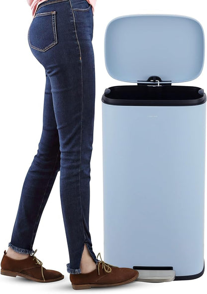 happimess HPM1006H Connor Rectangular 13-Gallon Trash Can with Soft-Close Lid and Free Mini Trash Can, Fingerprint Resistant, Modern, Minimalistic for Home, Kitchen, Office, Bathroom, Tide Pool Blue