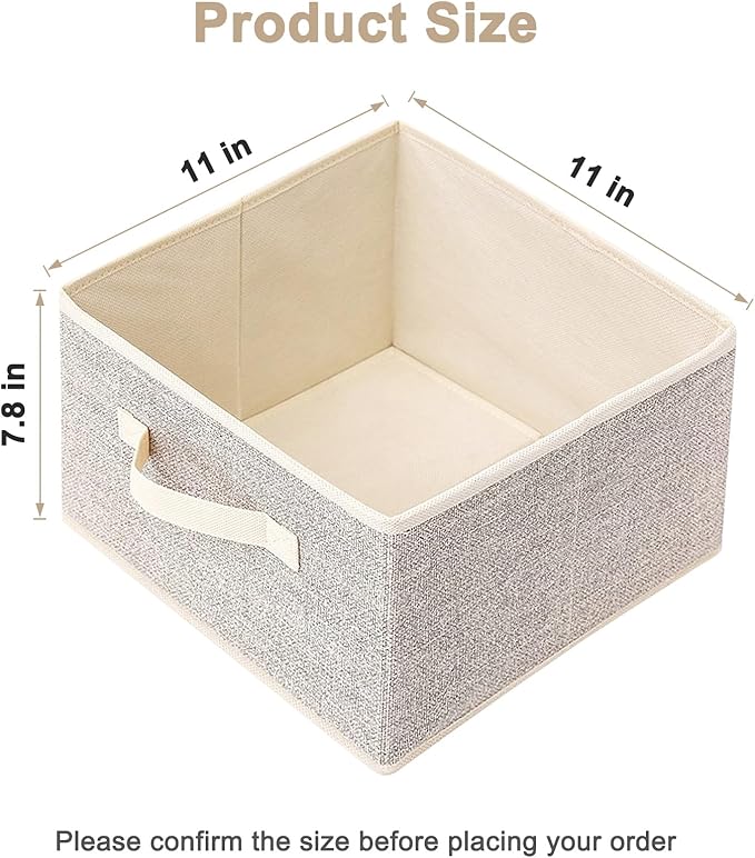 Storage Baskets, 11-Inch Woven Fabric Bins, Storage Cubes with Reinforced Handles, Organizer Bins for Closet Shelves, Foldable, for Toys, Clothes, Natural Beige (2PCS/Beige-11*11*7.8inch)