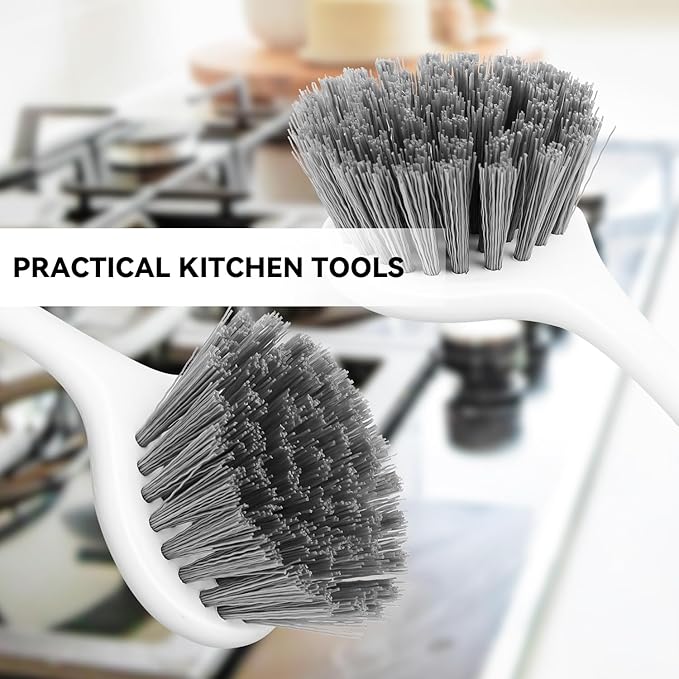 2 Pack Kitchen Scrub Brushes for Cleaning Dish Brush with Handle for Pans, Pots, Kitchen Sink Cleaning Scrub Brushes (PP Plastic)
