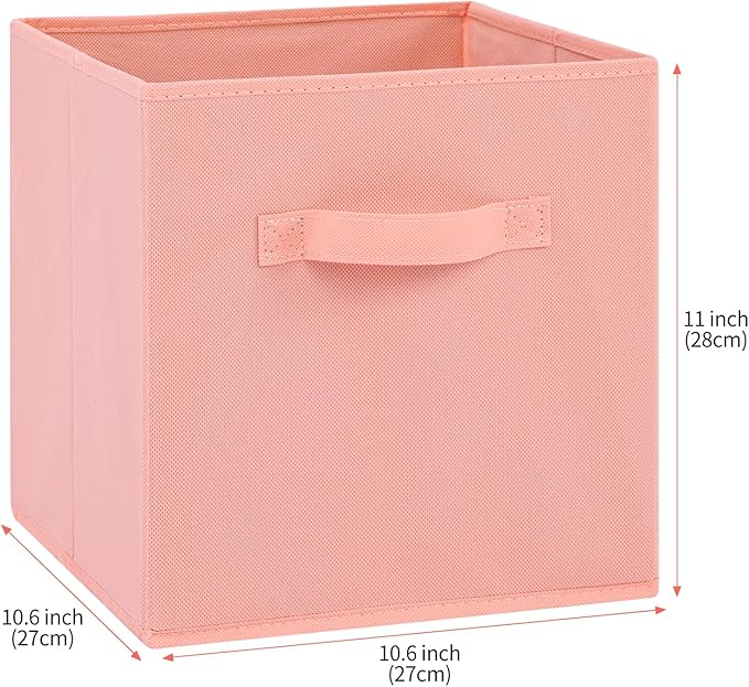 Stero Fabric Storage Bins 6 Pack Fun Colored Durable Storage Cubes with Handles Foldable Cube Baskets for Home, Kids Room, Closet and Toys Organization Peachpuff