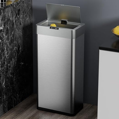 TLSUNNY 18.5 Gallon Motion Sensor Trash Can,Touchless Automatic Garbage Can,Brushed Stainless Steel Smart Bin,with Bag Holder,Soft Close Lid,for Kitchen,Office,RV,Bedroom,Living Room (Silver, 70L)