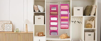 MAX Houser 5-Shelf Hanging Closet Organizer, Hanging Storage Shelves with 4 Side Pockets Space-Saving for Bedroom, Foldable (Pink)