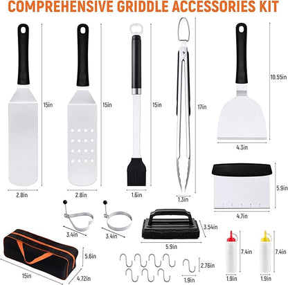 Griddle Accessries Kit, 20Pcs Stainless Steel Metal Spatula Set, Grill BBQ Spatula Utensils Set with Storage Bag, Professional Grill Spatula Set for Men Women Outdoor BBQ & Camping