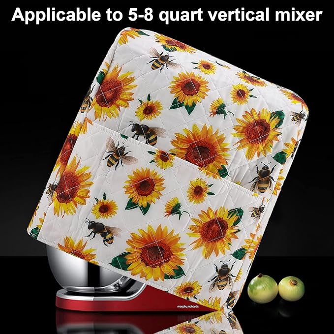 Stand Mixer Cover,Sunflower Kitchen Mixer Cover Compatible With 5-8 Qt Kitchenaid Hamilton Mixers,Sunflower Bee Spring Summer Yellow Kitchen Decoration,Pioneer Woman Kitchen Aid Mixer Assecories
