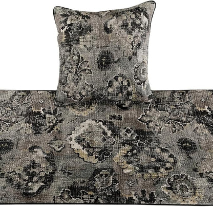 The HomeCentric Luxury Black & Grey Full 68 x 18 inch Bed Runner Without Pillow Cover, Velvet Damask with Tassels Bed Scarf, Abstract Modern - Paved Damask