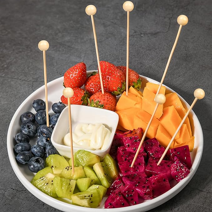 300Pcs Fancy Toothpicks for Appetizers,4.7Inch Wooden Ball Cocktail Picks For Drinks,Bamboo Appetizer Skewers for Charcuterie Boards Accessories,Martini, Sandwich,Desserts,Fruit