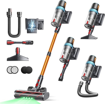 Cordless Vacuum Cleaner, Upgraded 600W 50Kpa 65Mins Vacuum Cleaners for Home, LED Touch Screen Stick Vacuum with Rechargeable Wall Mount & 3.3Ft Extendable Hose for Carpets/Pet Hair/All Floor