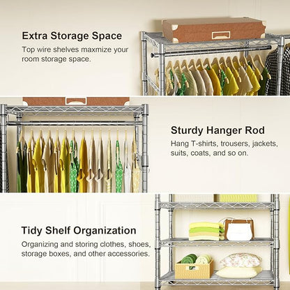 Ulif E1 Heavy Duty Closet Garment Rack, 6 Tiers Adjustable Metal Freestanding Expandable Clothing Storage with 4 Hanger Rods, Easy to Assemble Wardrobe, 71.4" H x (70" - 88.2") L x 14" D, Chrome