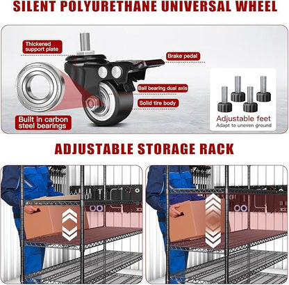 AIRAJ 60” W Storage Shelves Heavy Duty | 5 Tier Wire Shelving | 3500 LBS Metal Shelving | Garage Shelving Units and Storage | Rolling Wire Rack with Wheels | Adjustable Layer Height | 60”W×24”D×72” H