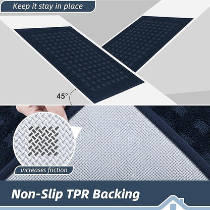 BEQHAUSE Waffle Door Mats Indoor 20"x32", Dog Mat for Muddy Paws Absorbent and Dirt Resist Floor Mats Non-Slip Washable Rugs for Entryway, Welcome Mat for Front Back Door, Muddy Wet Shoes, Navy Blue
