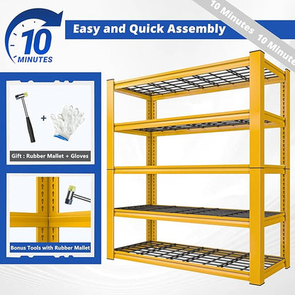 REIBII 72''H Garage Shelving 3010 LBS Storage Shelves Adjustable Metal Shelving 5 Tier Metal Shelves for Storage Industrial Shelf for Kitchen Pantry Warehouse Basement 72" HX35.5 WX16 D, 2 Pack