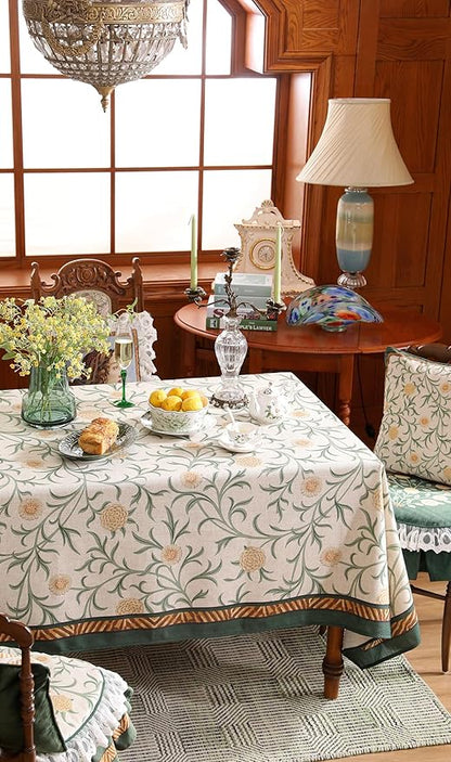 patdrea Designer French Linen Table Cloth for Rectangle Table,Vintage Fall Decorative Tablecloth,Floral Decoration Cover for Kitchen Dining Christmas,Tea Party,Thanksgiving,55"x71"-Littledaisy