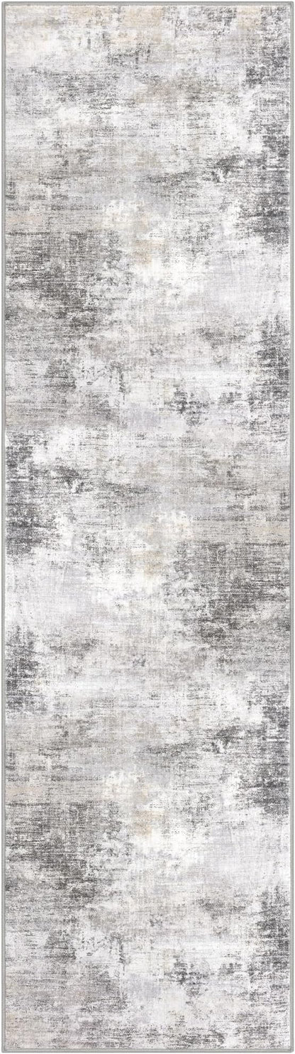 IOHOUZE Abstract Runner Rug 3x10 Ft Washable Runners for Hallways, Non Slip Kitchen Runner Printed Faux Wool Entryway Runner Indoor, Modern Abstract Floor Carpet for Hall Bedroom, Grey Beige