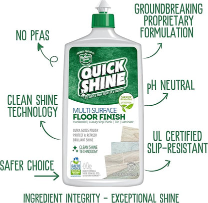 Quick Shine Ultimate Gold Clean + Polish Mop Kit | All-in-One 11 Pc Kit w/Interchangeable Attachments | Cleaner & Polish Included | No Batteries Needed | All Floors Pro Cleaning System | 2-in-1 Mop