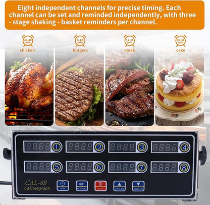 8-Channel Digital Kitchen Timer - Commercial Cooking Timer with Alarm Reminder- Professional Restaurant Timers for Fryer, Food Trucks, and Bakeries