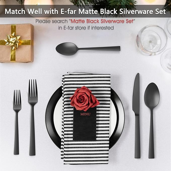Matte Black Dinner Spoons Set of 12, E-far 7.9 Inch Stainless Steel Soup Spoons Tablespoons for Home, Kitchen or Restaurant, Non-toxic & Mirror Polished, Squared Edge & Dishwasher Safe