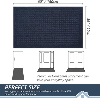 BEQHAUSE Waffle Door Mats Indoor 36"x60", Dog Mat for Muddy Paws Absorbent and Dirt Resist Floor Mats Non-Slip Washable Rugs for Entryway, Welcome Mat for Front Back Door, Muddy Wet Shoes, Navy Blue