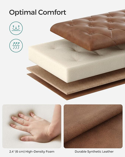 SONGMICS Storage Ottoman, Storage Bench, Tufted Entryway Bedroom Bench, 17.7 x 46.5 x 17.7 Inches, Hinges Easy Lid Operation, Wooden Legs, Synthetic Leather, Loads 330 lb, Coffee Brown ULOM071K01
