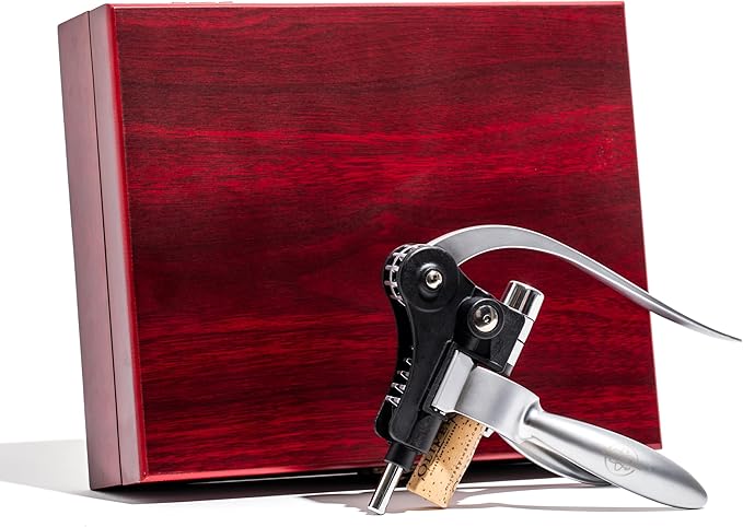 Wine Bottle Opener Set with Accessories Matte Silver in Wood Box, Aerator, Extra Screws, Foil Cutter, Pourer, Vaccu Stopper, Winged Wine Opener, Rabbit Red Wine Corkscrew Set (Matte Silver)