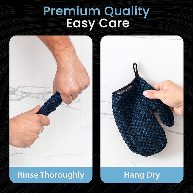 Japanese Exfoliating Mitt for Shower [1-Pack, Blue] - Charcoal & Silver Ion Exfoliating Glove - Gentle Exfoliation & Deep Cleansing Shower Mitt - Exfoliating Body Scrubber Glove, Soft Fabric Inside