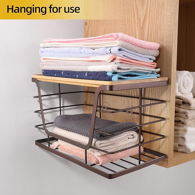 ALOCEO Extra Large Trash Bag Dispenser Under Sink, Stainless Steel Stackable Storage for Kitchen Pantry Organizers and Storage, Brown