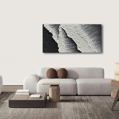 NANKAI Hand Painted black and white abstract canvas art oil painting waves landscape home wall decoration painting 24x48 inches
