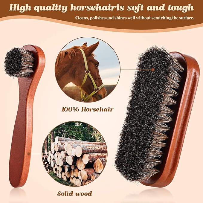 2 Pcs Horsehair Shine Shoes Brush Kit Polish Dauber Applicators Cleaning Leather Shoes Boots Care Brushes Suede Cleaner Brush(2 Pcs Style F)