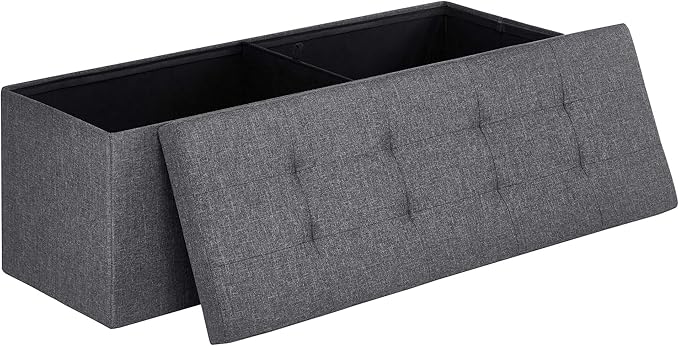 SONGMICS MAZIE Collection - 43 Inches Folding Storage Ottoman Bench, Ottoman Foot Rest, End of Bed Bench, Storage Chest, Load 660 lb, for Living Room, Bedroom, Entryway, Dark Gray ULSF77K