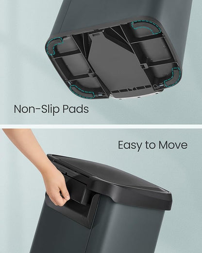 SONGMICS Kitchen Trash Can, 18-Gallon Stainless Steel Garbage Can, with Stay-Open Lid and Step-on Pedal, Soft Closure, Tall, Large and Space-Saving, Charcoal Gray and Black ULTB520G01