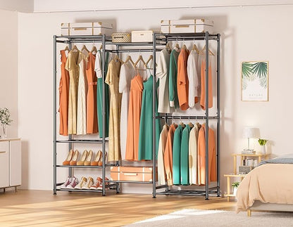 Wardrobe Closet Heavy Duty Clothes Rack, Portable Closet Organizer System with 4 Hang Rods & 8 Shelves, Metal Clothing Rack Garment Rack for Hanging Clothes, Max Load 890 LBS