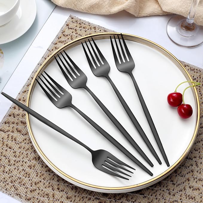 Pleafind 36-Pcs Matte Black Dinner Forks, 8.4 Inch Forks Silverware, Stainless Steel Fork, Silverware Fork, Mirror Polished Metal Forks for Home, Kitchen, Restaurant, Dishwasher Safe