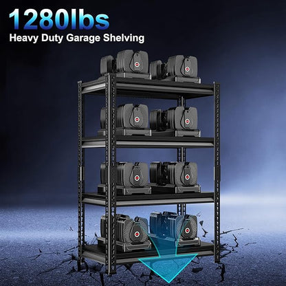 Adjustable Garage Storage Shelves, 35.4''W Garage Shelving Heavy Duty Loads 1280LBS, Metal Industrial Utility Shelf for Warehouse, Kitchen, Laundry Room,35.4" W x 15.7" D x 66" H,Black
