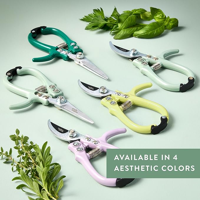 Modern Sprout Pruning Shears - Herb Snipping Scissors- Lightweight Gardening Tools W/Easy Lock - Flower Cutter Garden Shears - Carbon Steel Blade + Reusable Holster (Sage, 1-Pack)