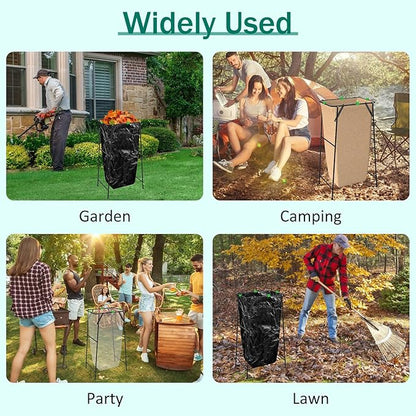 Foldable Trash Bag Holder Stand, Garden Garbage Bag Holder Frame Holds 30-55 Gallon Bags, Portable Leaf Bag Stand for Outdoor Yard Camping Garden Lawn Party Supplies