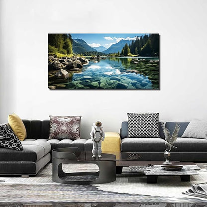 GUGIKA Landscape Wall Art for Living Room, Mountain and Lake Wall-Decor for Bedroom, Natural Scenery Canvas Prints Pictures for Hallway Office, Size 48 x 24 Inches