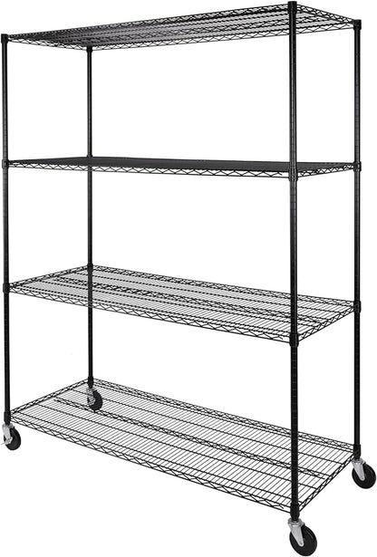 Seville Classics UltraDurable Heavy Duty NSF Solid Steel Wire Rack Storage Unit, Organizer for Garage, Warehouse, Office, Restaurant, Classroom, Kitchen, Black, 4-Tier Shelving, 60" W x 24" D