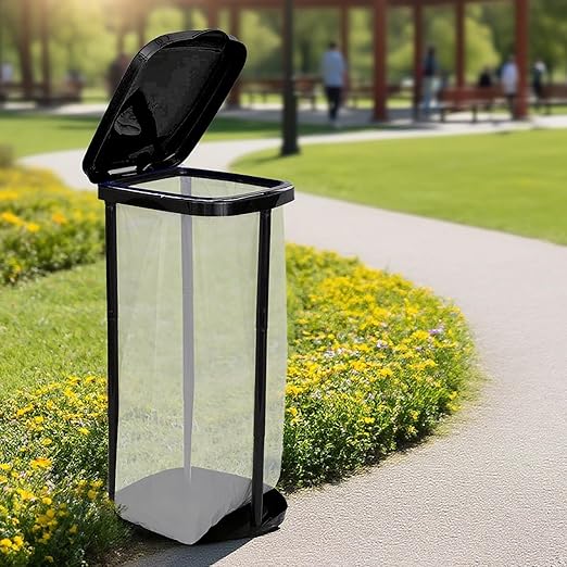 Collapsible Trash Bag Holder Portable Garbage Bin Holder Stand for Kitchen Outside 13 Gallon Plastic Outdoor Trash Can with Lid for Parties and Camping, Black