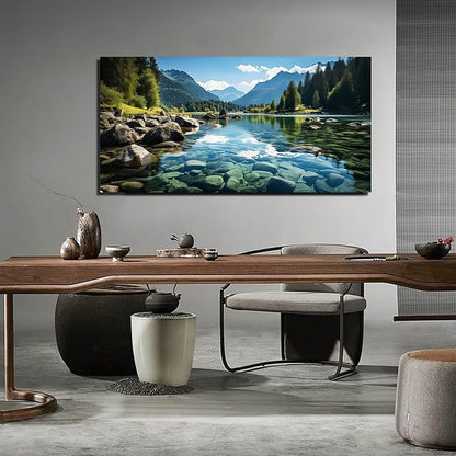 GUGIKA Landscape Wall Art for Living Room, Mountain and Lake Wall-Decor for Bedroom, Natural Scenery Canvas Prints Pictures for Hallway Office, Size 59 x 29 Inches